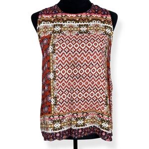 Elodie Top Womens L Large Sleeveless Patchwork‎ Floral Back Hem Slit